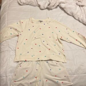 Kids Cream Pajamas with Colorful Hearts